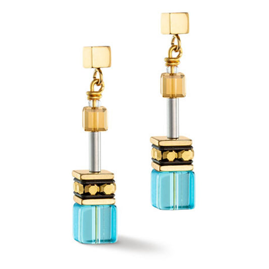 Orecchini Pendenti Coeur de Lion GeoCUBE - Azzurro, Oro e Nero 2838/21-0616