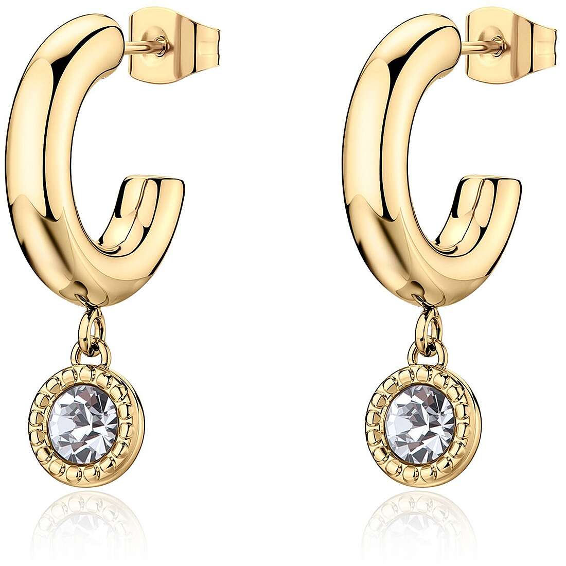 Orecchini Sagapò Donna AURORA - Orecchini a Cerchietto con Cristalli Pendenti in Acciaio 316L PVD Oro 14K - Codice: SAR69