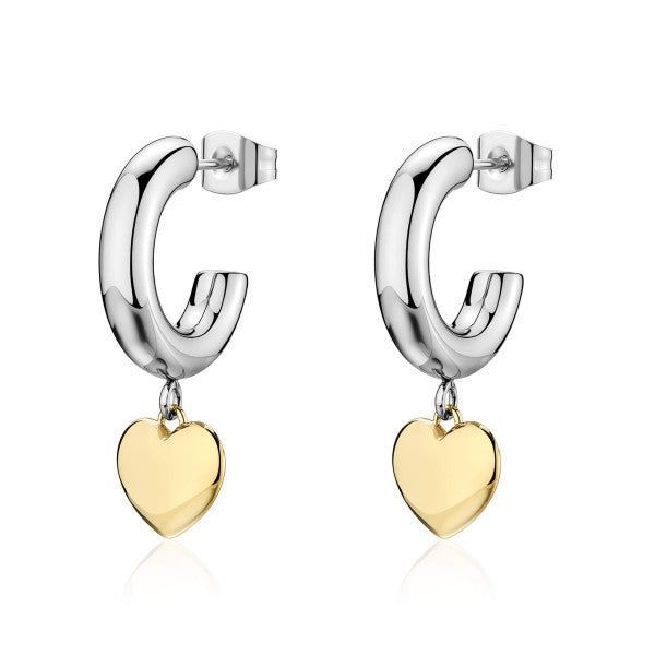 Orecchini Sagapò Donna AURORA - Orecchini a Cerchietto con Cuori Pendenti in Acciaio 316L PVD Oro 14K - Codice: SAR67