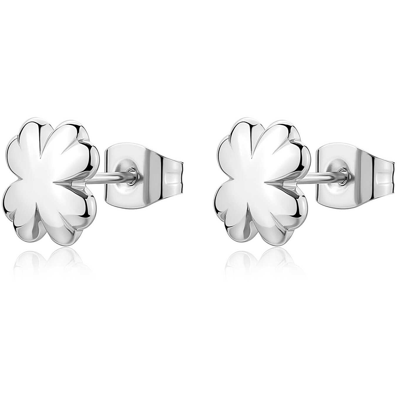 Orecchini Sagapò Donna CLICK - Orecchini a Lobo a Forma di Quadrifoglio in Acciaio 316L - Codice: SCK295