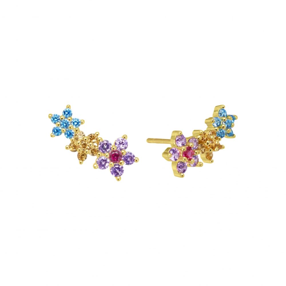 Orecchini a cerchietto ChiMiAma in argento 925 con zirconi bianchi e pendente a forma di cuore tempestato di zirconi multicolor - Alfano Gioielli