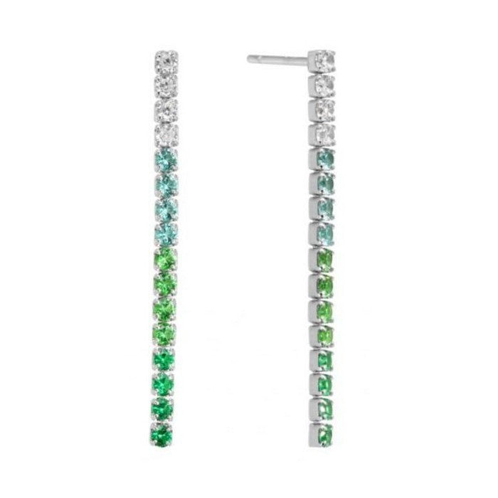 Orecchini a cerchietto stile tennis ChiMiAma in argento 925 con zirconi bianchi e cuore pendente con zircone verde smeraldo - Alfano Gioielli