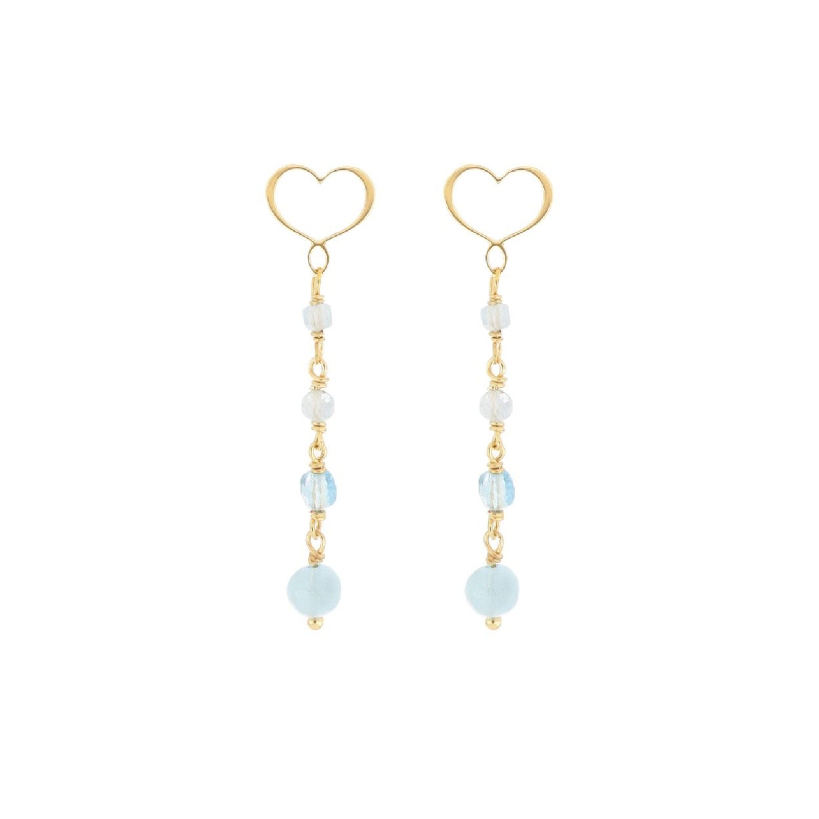Orecchini pendenti Maman et Sophie a monachella con frangia di pietre naturali di Acquamarina - Alfano Gioielli