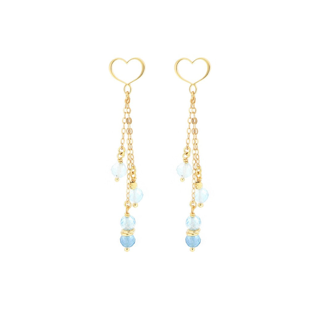 Orecchini pendenti Maman et Sophie in argento dorato con mix di pietre naturali Topazio Azzurro e Quarzo Citrino - Alfano Gioielli