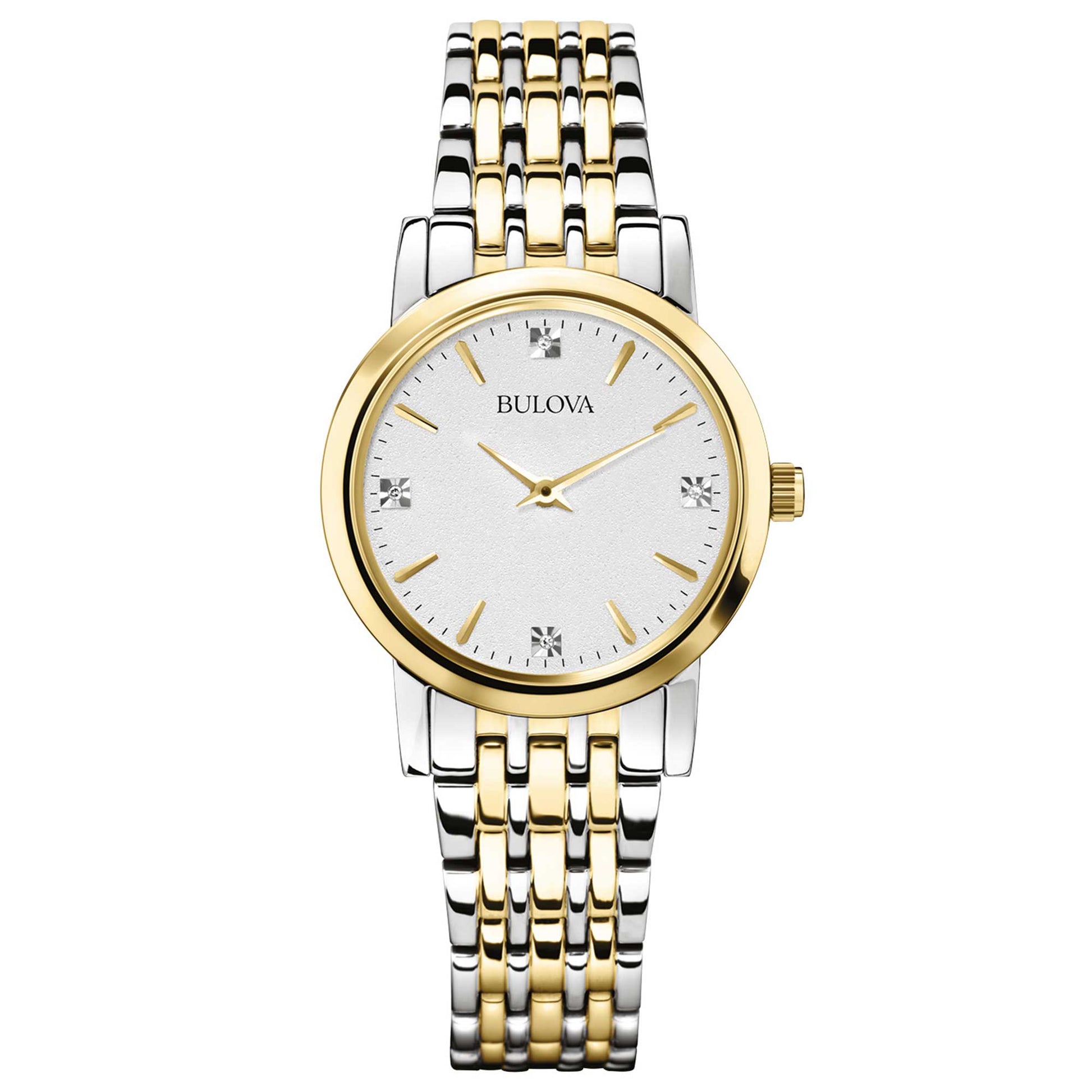 Orologio Bulova Donna CLASSIC LADY DIAMONDS - Solo Tempo al Quarzo Bicolore, Quadrante Silver con Diamanti - Codice: 98P115