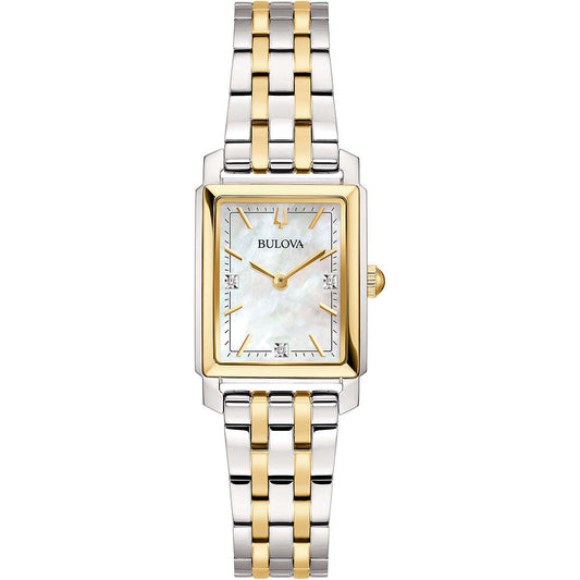 Orologio Bulova Donna SUTTON TANK LADIES - Solo Tempo al Quarzo, Rettangolare IP Oro e Diamanti, Acciaio - Codice: 98P220