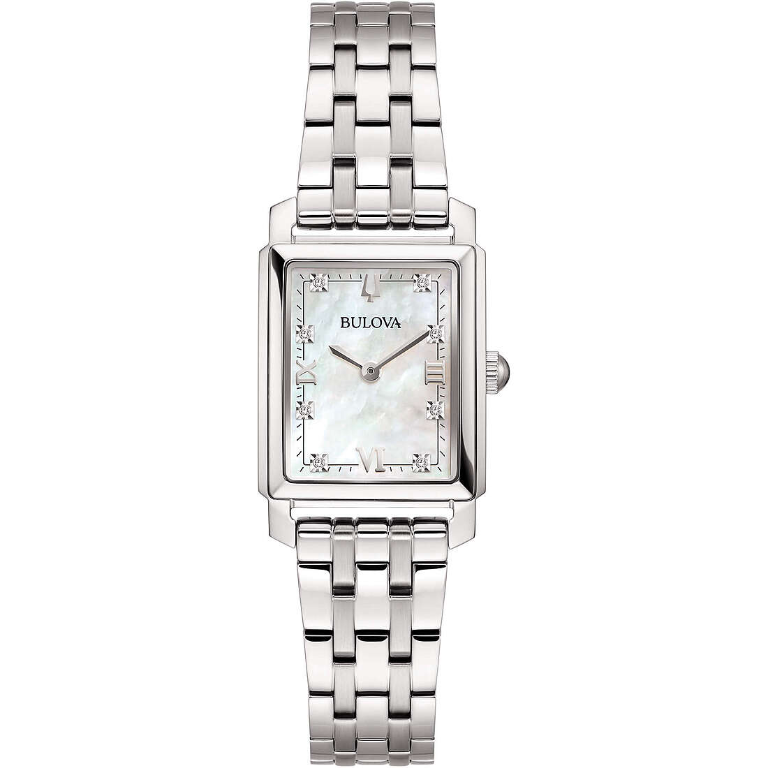 Orologio Bulova Donna SUTTON TANK LADIES - Solo Tempo al Quarzo, Rettangolare con Diamanti, Acciaio - Codice: 96P244