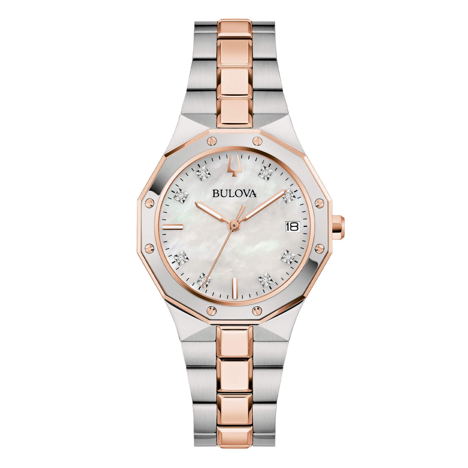 Orologio Bulova Octagon Lady Diamonds - Bicolore Acciaio/Oro, Madreperla con Diamanti - 98P235