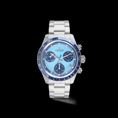Orologio Lorenz California Cronografo Uomo - Swiss Made con Quadrante Azzurro e Dettagli Rossi 090003TY