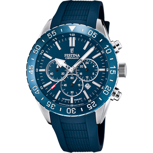 Orologio Uomo Festina Ceramic F20515/1 - Blu con Cronografo e Cinturino in Gomma