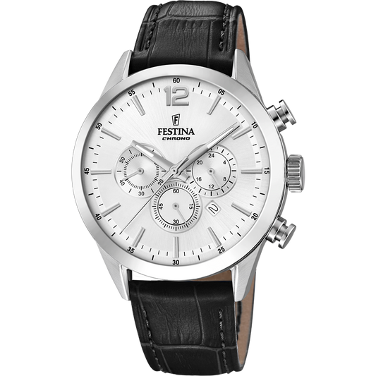 Orologio Uomo Festina Timeless Chronograph F20542/1 - Grigio con Cronografo e Cinturino in Pelle