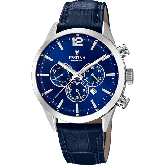 Orologio Uomo Festina Timeless Chronograph F20542/2 - Blu con Cronografo e Cinturino in Pelle