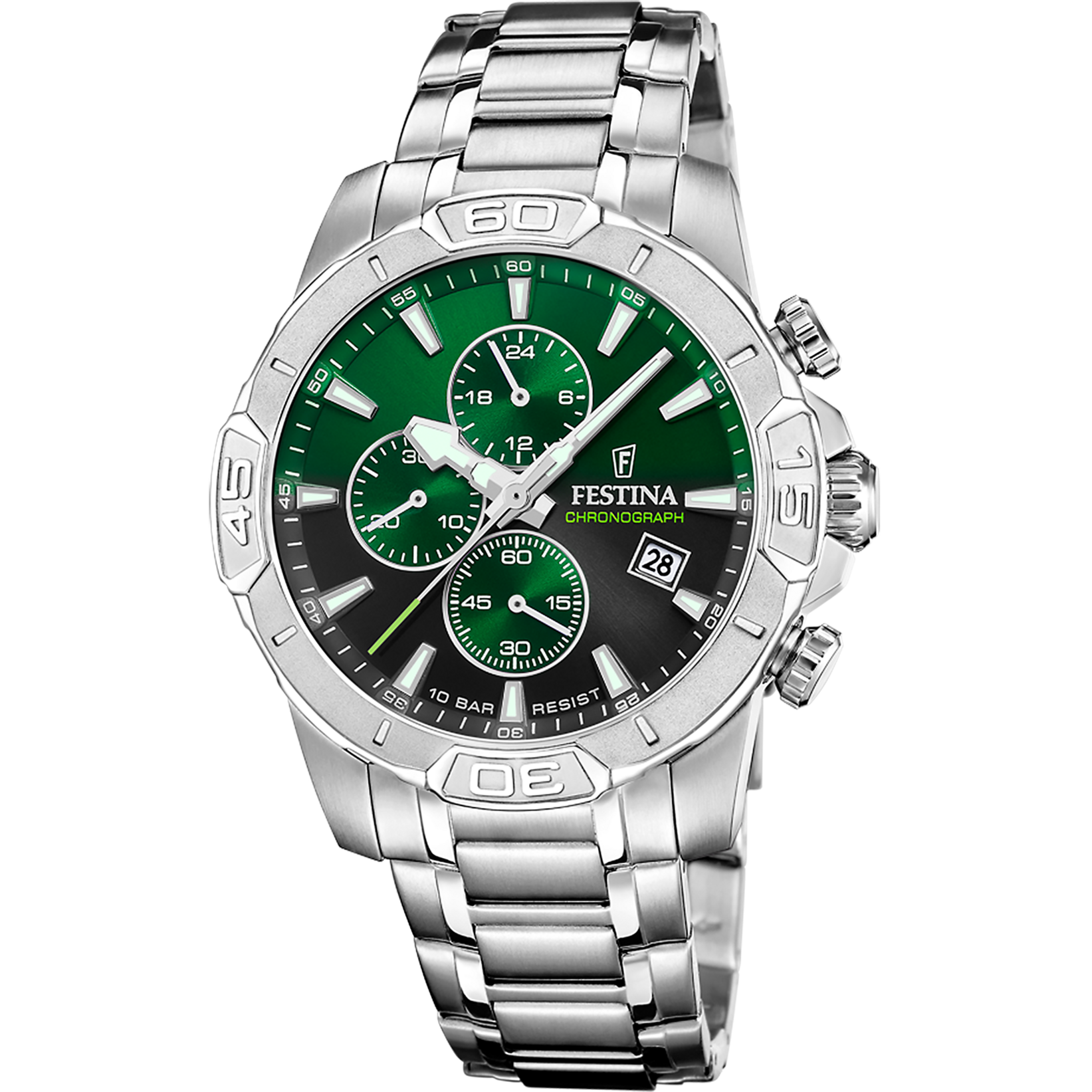 Orologio Uomo Festina Timeless Chronograph F20704/5 - Verde con Cinturino in Acciaio Inossidabile