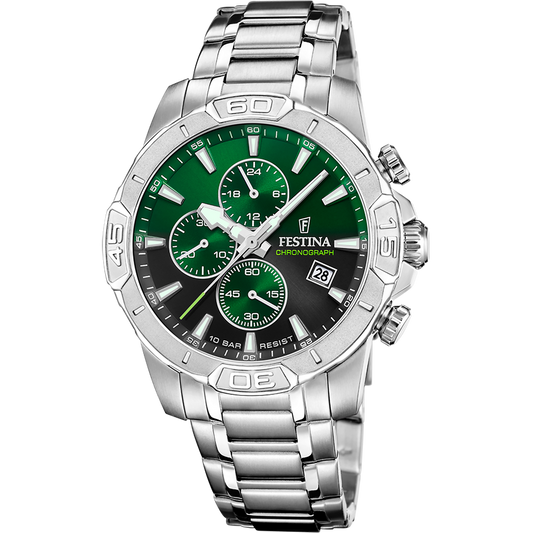 Orologio Uomo Festina Timeless Chronograph F20704/5 - Verde con Cinturino in Acciaio Inossidabile