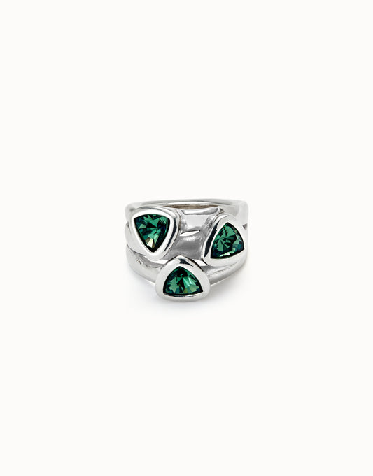 Uno de 50 Anello Placcato Argento con Tre Cristalli Verdi ANI0849