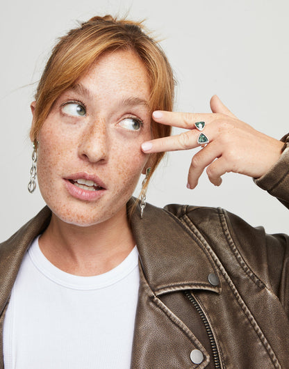 Uno de 50 Anello con Cristalli Verdi Triangolari - ANI0834