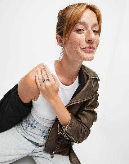 Uno de 50 Anello con Cristalli Verdi Triangolari - ANI0834