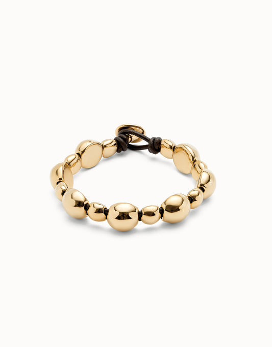 Uno de 50 Bracciale Ser Intrépida in Cuoio e Perline Oro 18K - PUL2532_DORADO