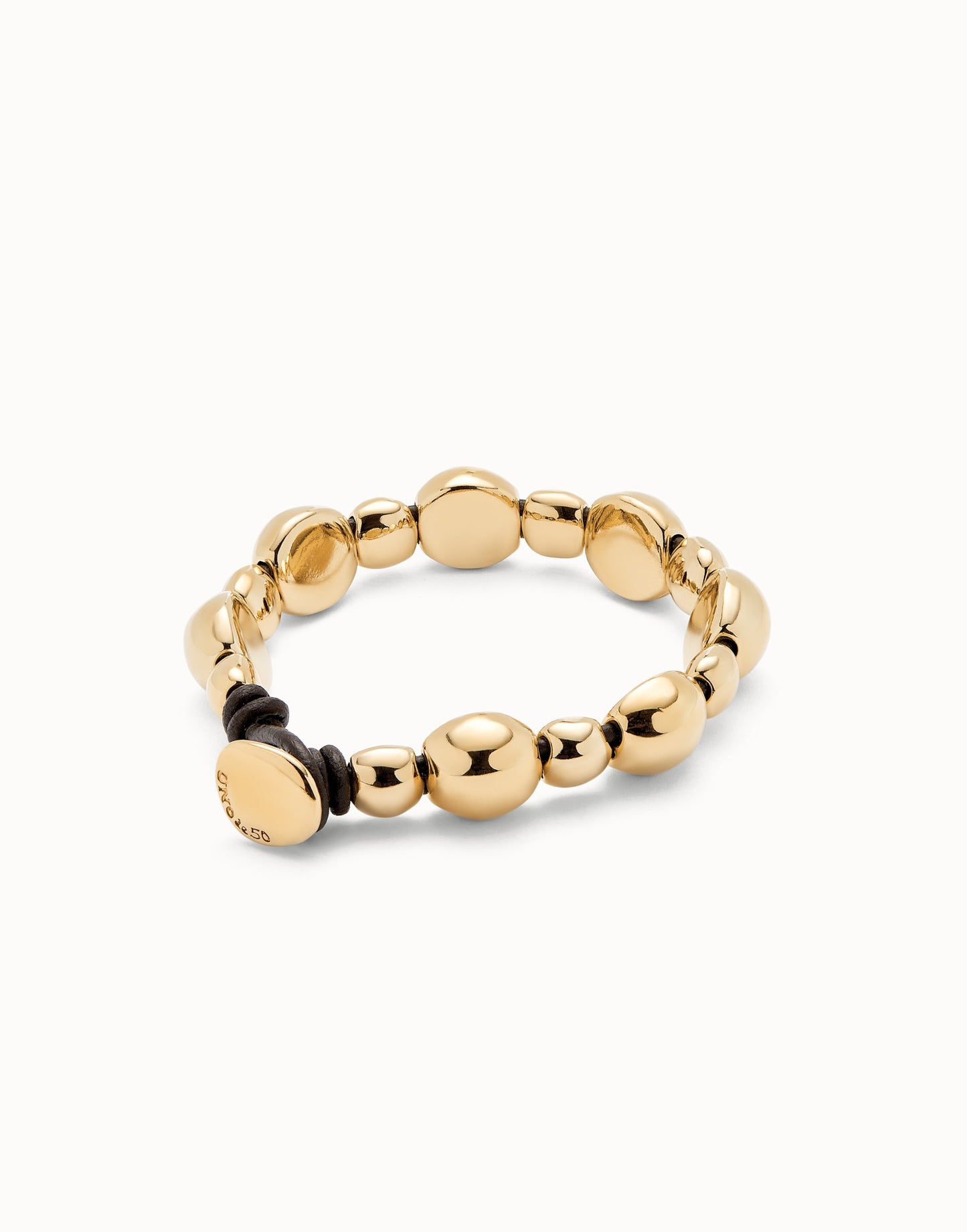 Uno de 50 Bracciale Ser Intrépida in Cuoio e Perline Oro 18K - PUL2532_DORADO