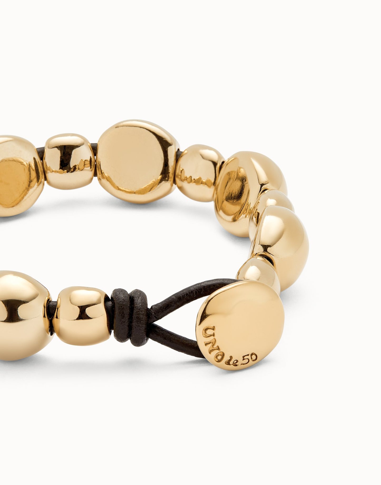 Uno de 50 Bracciale Ser Intrépida in Cuoio e Perline Oro 18K - PUL2532_DORADO