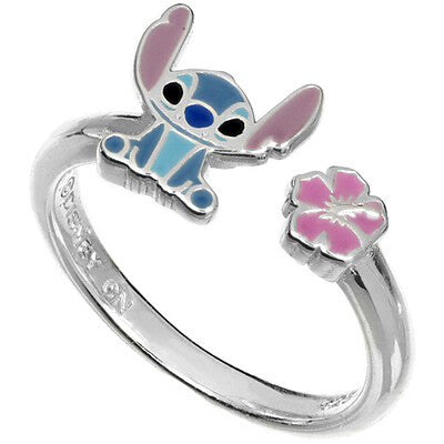 Anello in argento 925 Disney Stitch con volto smaltato azzurro e rosa - Alfano Gioielli Gioielleria Palermo.