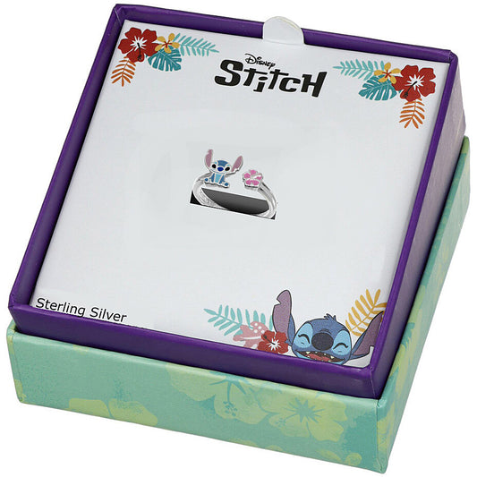 Anello in argento 925 Disney Stitch con volto smaltato azzurro e rosa - Alfano Gioielli Gioielleria Palermo.