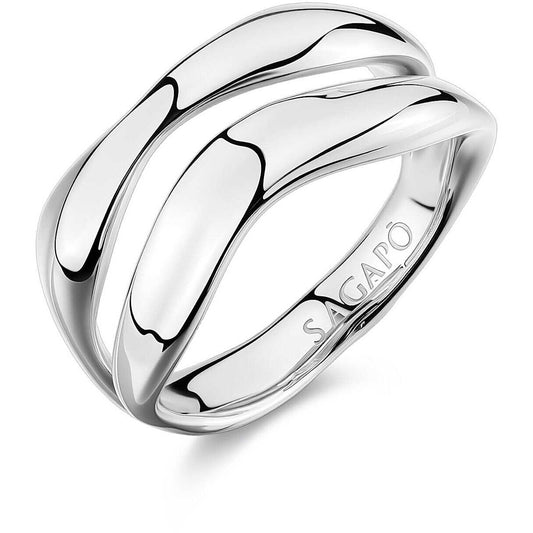 Anello multiplo a tre fasce incrociate Sagapò Emotion SMO31B in acciaio 316L lucido silver - Alfano Gioielli Palermo.