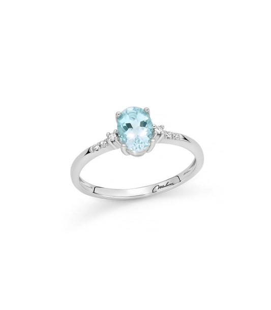 Anello Miluna - Rosetta in Oro Bianco 18 carati con Diamanti Naturali ed Acquamarina 0,67 ct