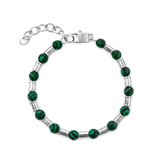 Bracciale Uomo 4US Cesare Paciotti in Acciaio Rodiato con Sfere in Malachite Verde - 4UBR7535