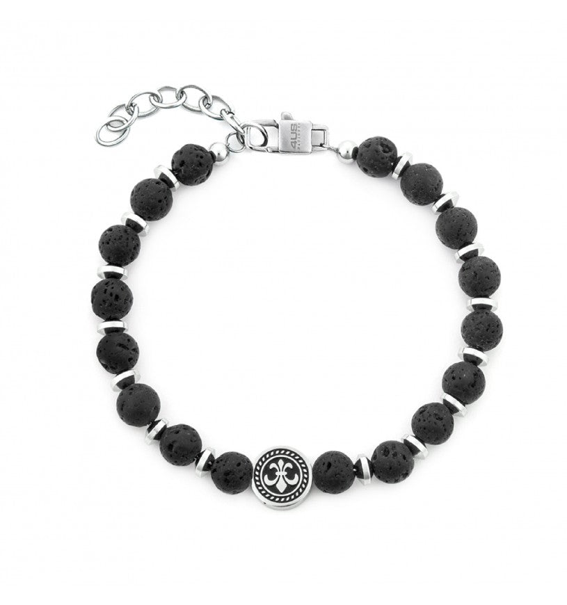 Bracciale Uomo 4US Cesare Paciotti in Acciaio Rodiato con Sfere in Lava Nera - 4UBR7537
