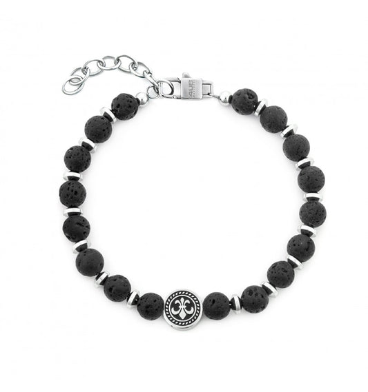 Bracciale Uomo 4US Cesare Paciotti in Acciaio Rodiato con Sfere in Lava Nera - 4UBR7537