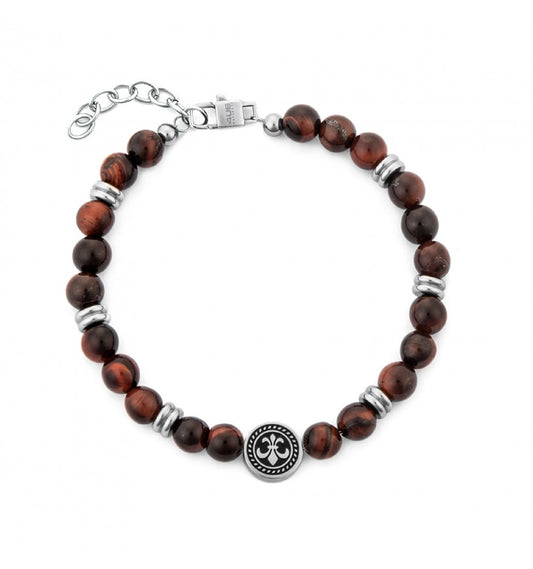Bracciale Uomo 4US Cesare Paciotti in Acciaio Rodiato con Sfere in Occhio di Tigre Rosso - 4UBR7538