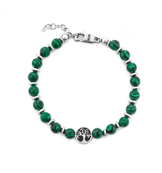 Bracciale Uomo 4US Cesare Paciotti in Acciaio Rodiato con Sfere in Occhio di Malachite Verde - 4UBR7540