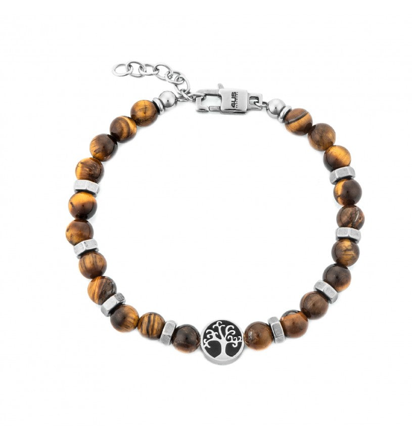 Bracciale Uomo 4US Cesare Paciotti in Acciaio Rodiato con Sfere in Occhio di Tigre - 4UBR7541