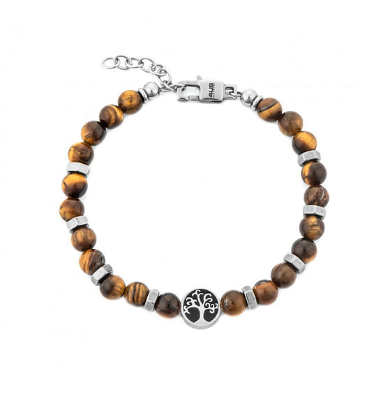 Bracciale Uomo 4US Cesare Paciotti in Acciaio Rodiato con Sfere in Occhio di Tigre - 4UBR7541
