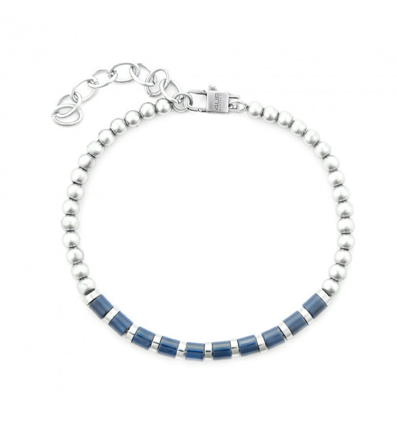 Bracciale Uomo 4US Cesare Paciotti in Acciaio Rodiato con Passanti Blu - 4UBR7547
