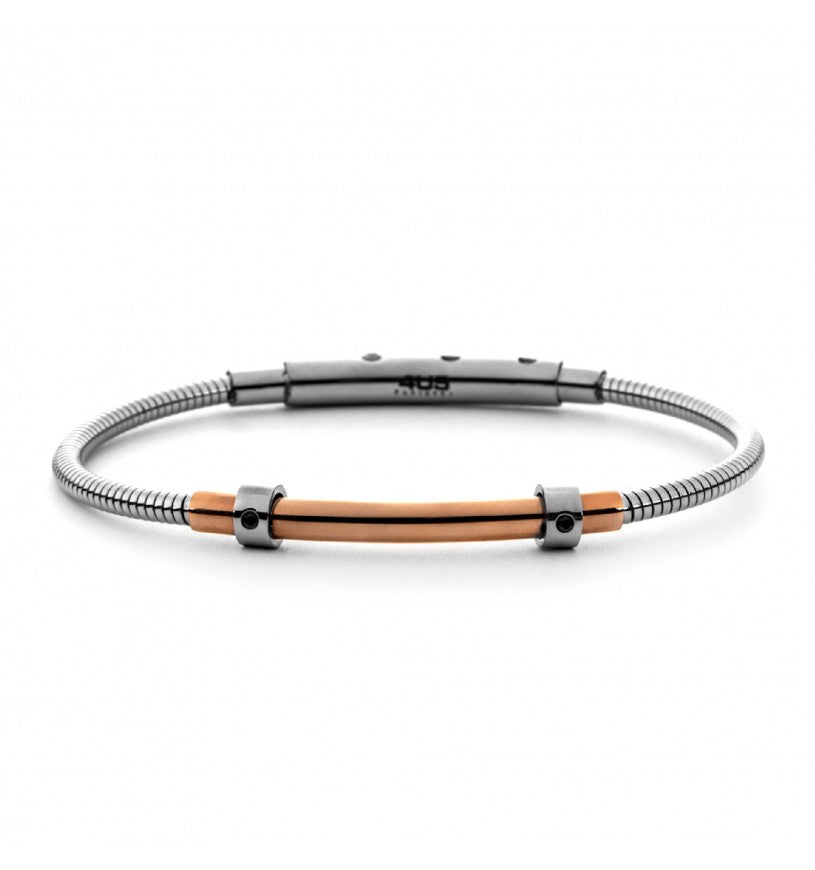Bracciale Uomo 4US Cesare Paciotti in Acciaio Rodiato con Centrale Oro Rosa e Zirconi Neri - 4UBR7575