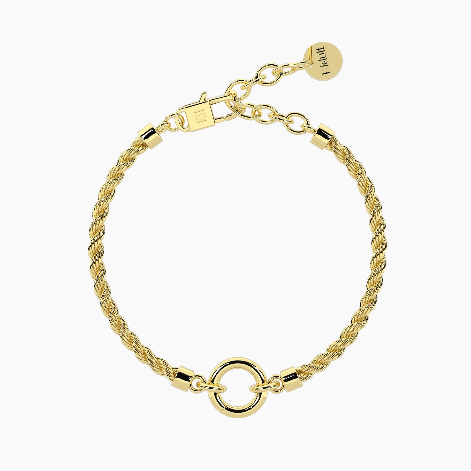Base per bracciale componibile Kidult Duetto 732406 in acciaio PVD oro giallo con catena corda e link centrale per charm - Alfano Gioielli Palermo.