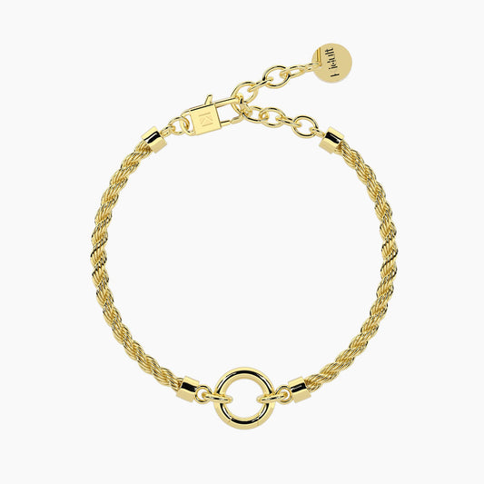Base per bracciale componibile Kidult Duetto 732406 in acciaio PVD oro giallo con catena corda e link centrale per charm - Alfano Gioielli Palermo.