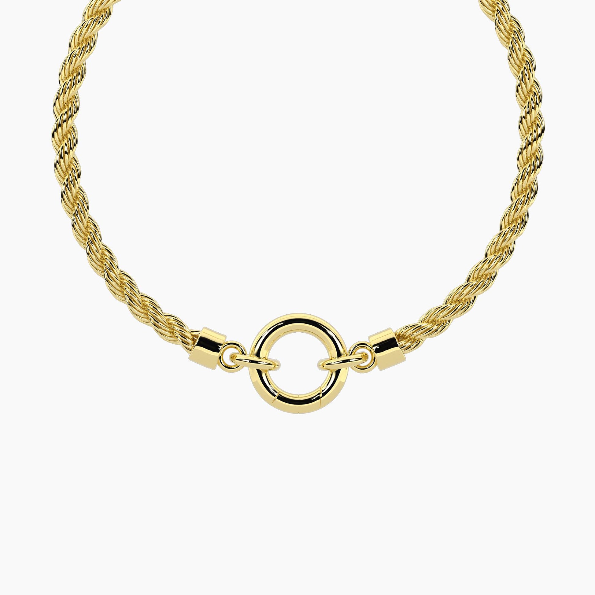 Base per bracciale componibile Kidult Duetto 732406 in acciaio PVD oro giallo con catena corda e link centrale per charm - Alfano Gioielli Palermo.