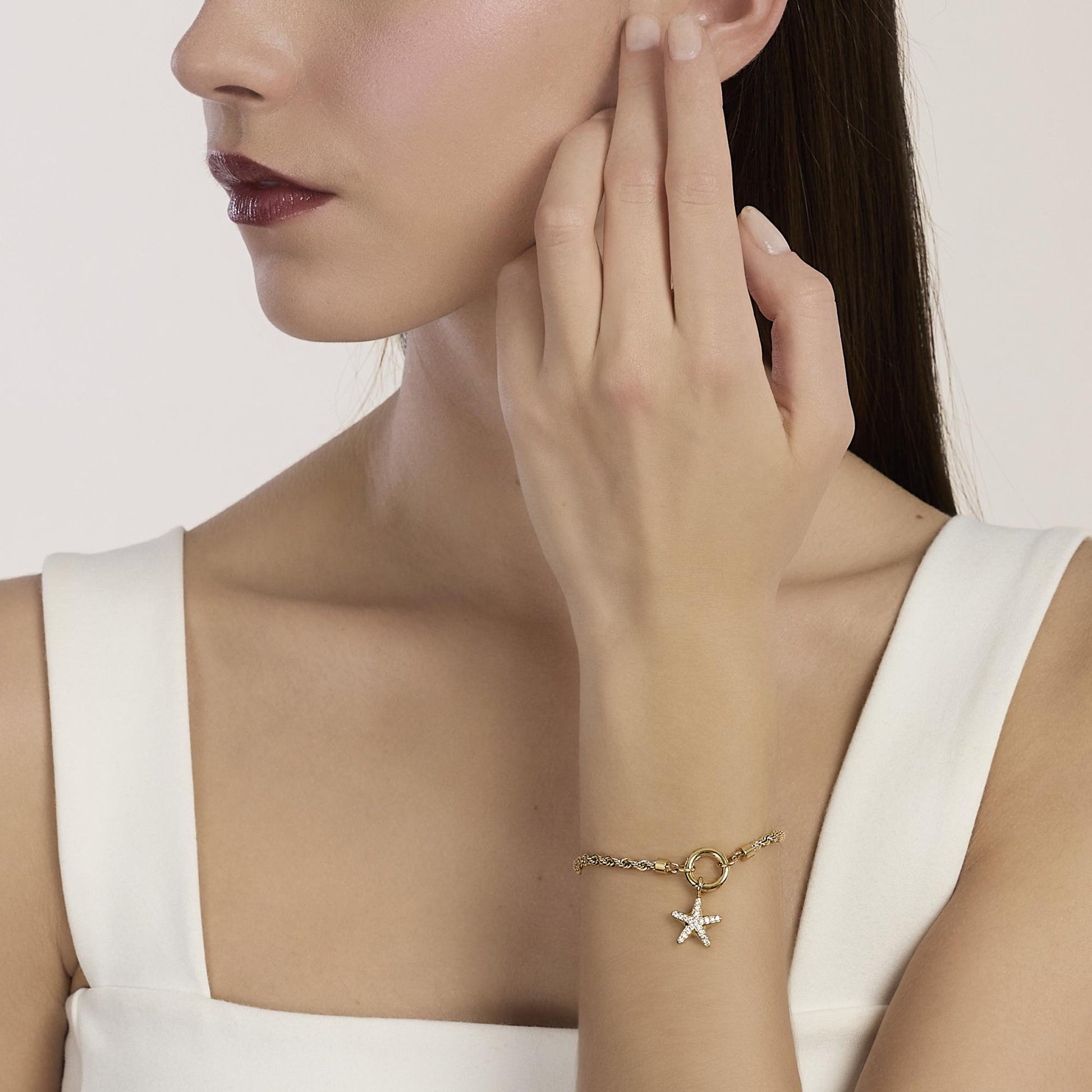Base per bracciale componibile Kidult Duetto 732406 in acciaio PVD oro giallo con catena corda e link centrale per charm - Alfano Gioielli Palermo.