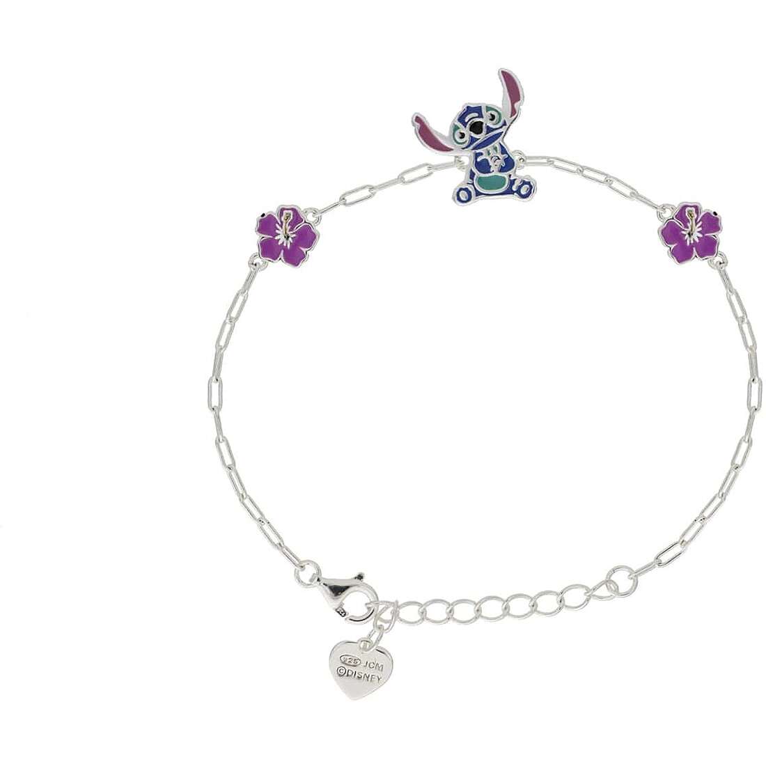 Bracciale a catenina in argento 925 con charm pendente di Stitch smaltato in azzurro e rosa - Alfano Gioielli Gioielleria Palermo.