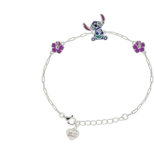 Bracciale a catenina in argento 925 con charm pendente di Stitch smaltato in azzurro e rosa - Alfano Gioielli Gioielleria Palermo.