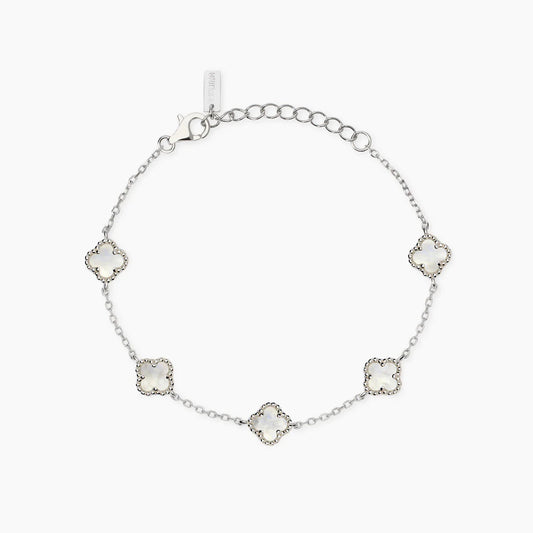 Bracciale femminile Mabina Jasmine 534106 in argento 925 rodiato con catena diamantata e fiori in madreperla naturale - Alfano Gioielli Palermo.