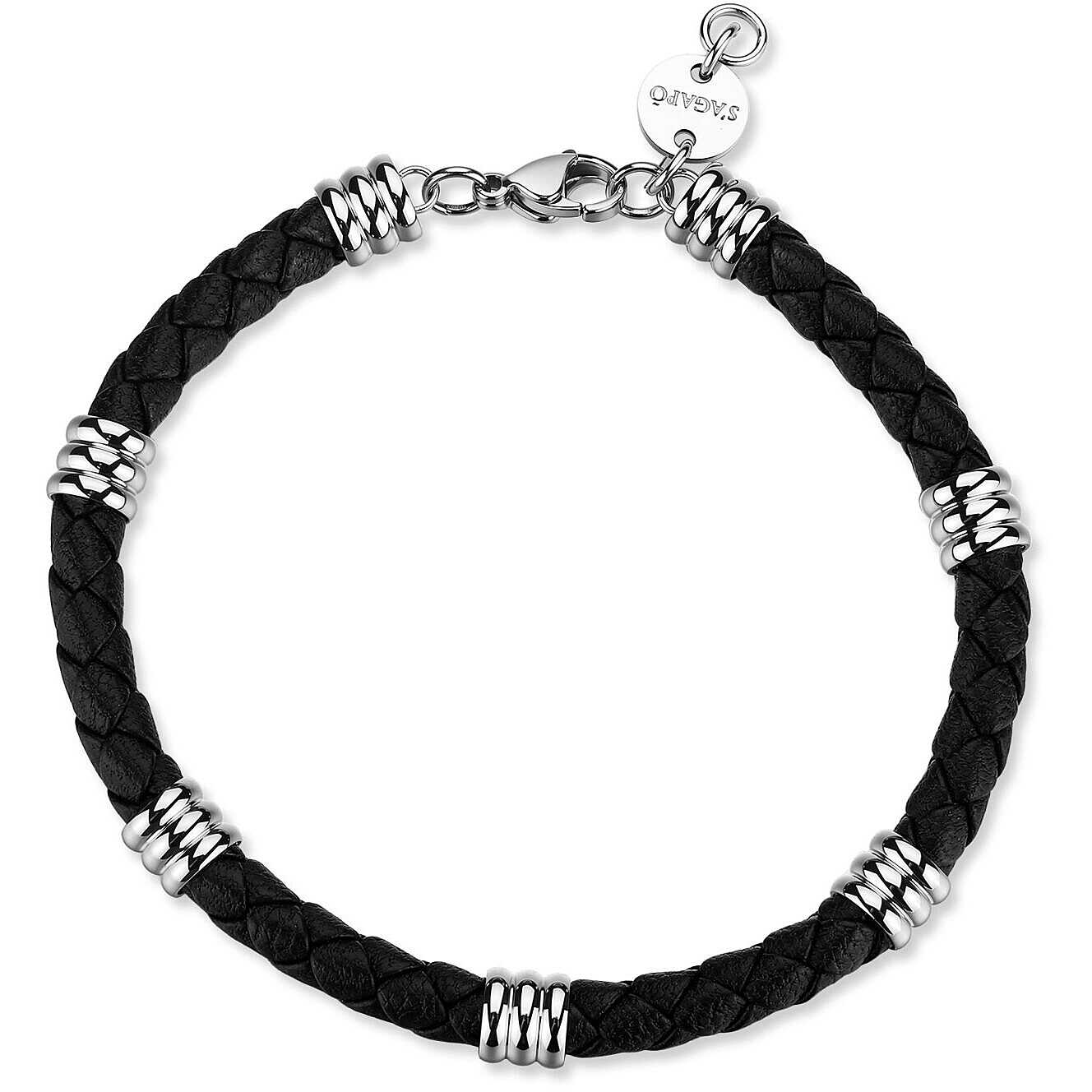 Bracciale femminile Sagapò Nomad SNO14 in pelle nera con elemento centrale in acciaio lucido 316L - Alfano Gioielli Palermo.