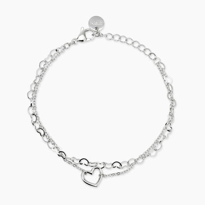 Bracciale Kidult Style 64 831215 in acciaio 316L a doppia catena con motivo a cuori e cuore centrale - Alfano Gioielli Palermo.