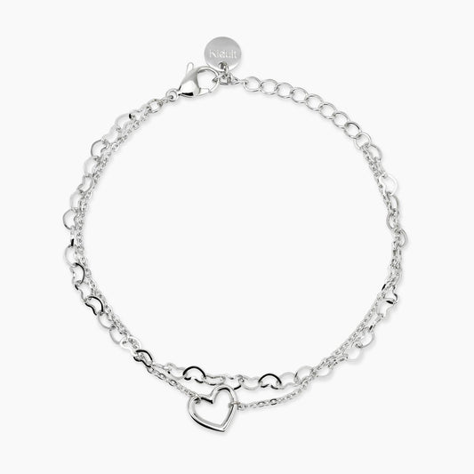 Bracciale Kidult Style 64 831215 in acciaio 316L a doppia catena con motivo a cuori e cuore centrale - Alfano Gioielli Palermo.