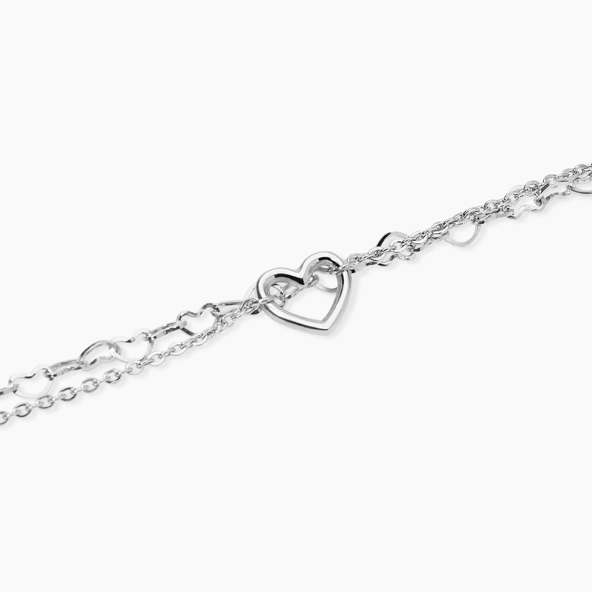 Bracciale Kidult Style 64 831215 in acciaio 316L a doppia catena con motivo a cuori e cuore centrale - Alfano Gioielli Palermo.