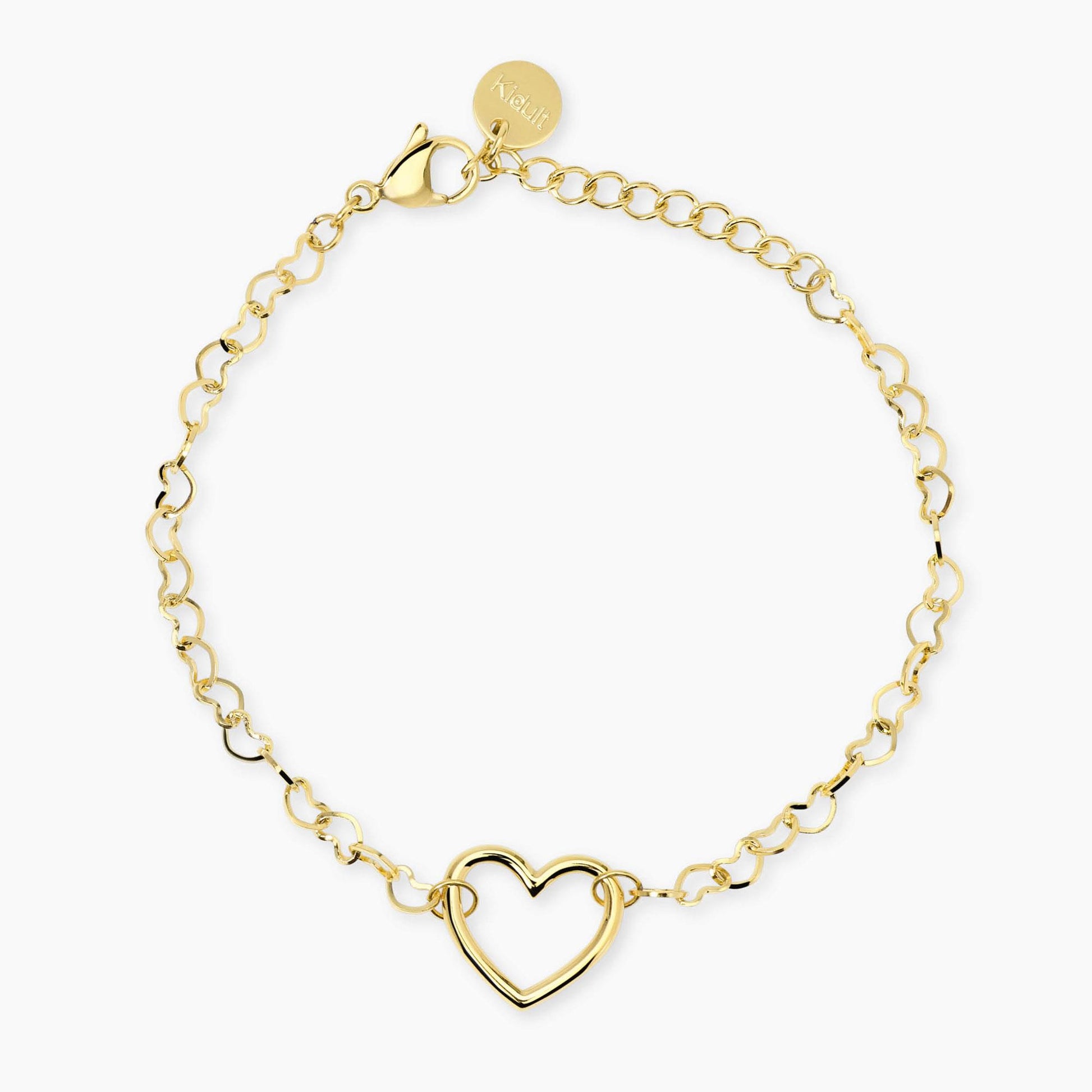 Bracciale Kidult Style 64 831216 in acciaio PVD oro giallo con catena a maglia di cuori e pendente centrale - Alfano Gioielli Palermo.