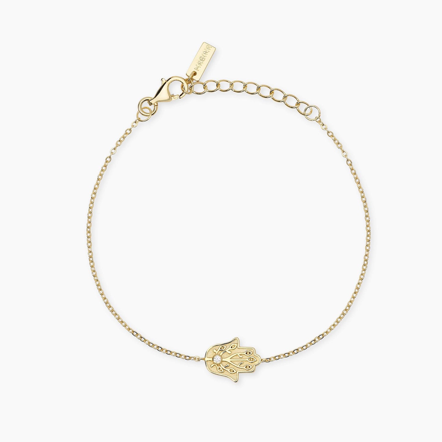 Bracciale da donna Mabina 534163 in argento placcato oro 18K con catena diamantata e ciondolo Mano di Fatima - Alfano Gioielli Palermo.